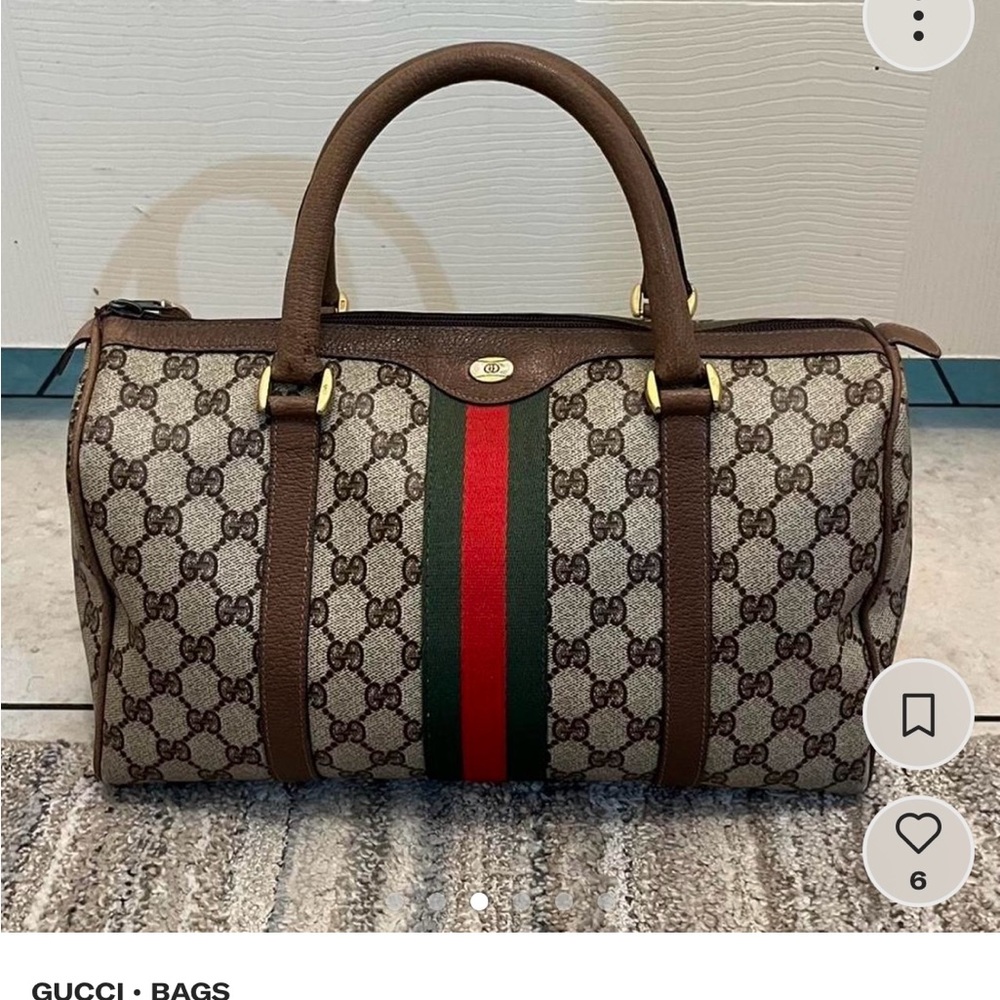Gucci Beige and Brown Monogram Bag with Green and Red Stripe